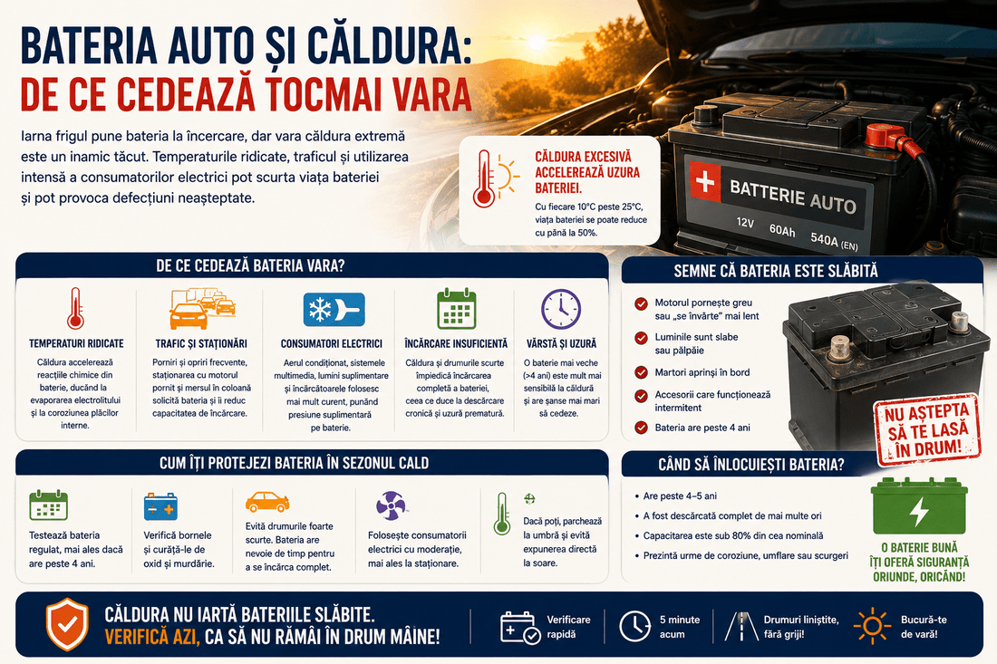 Bateria auto și căldura: de ce cedează tocmai vara - revizieautomoto.ro