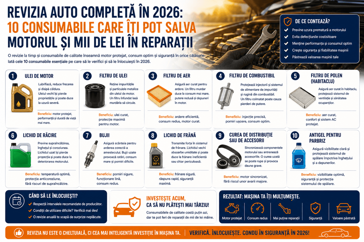 Revizia Auto Completă în 2026: 10 Consumabile Care Îți Pot Salva Motorul și Mii de Lei în Reparații - revizieautomoto.ro