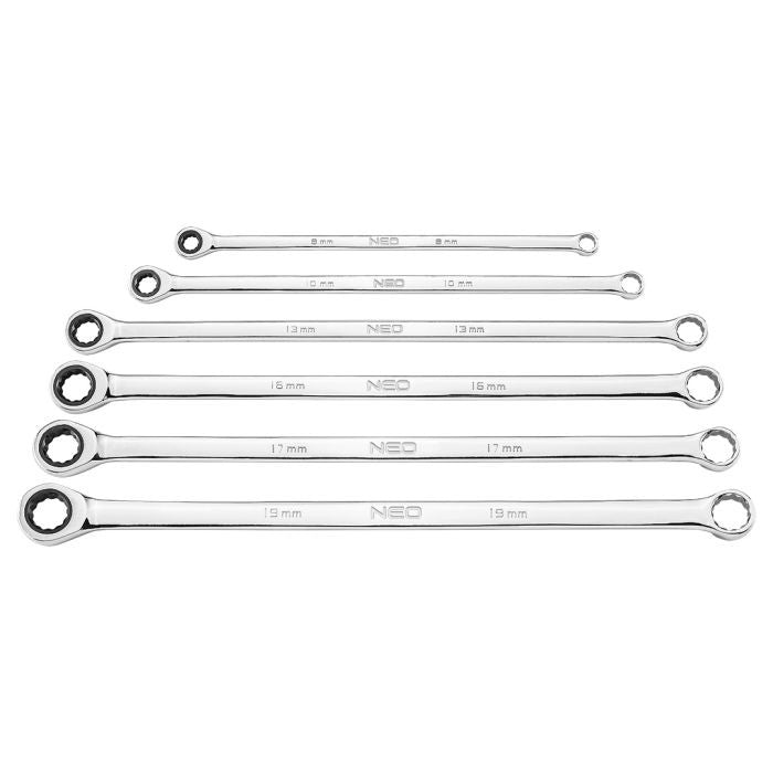 Set de chei inelare cu clichet, lungi, 6 bucăți, 8 - 19 mm, husă - 13195834