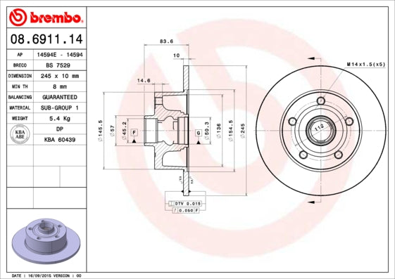 Disc frana 08.6911.14 BREMBO