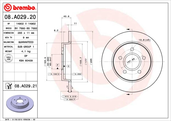 Disc frana 08.A029.21 BREMBO