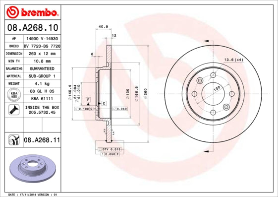 Disc frana 08.A268.11 BREMBO
