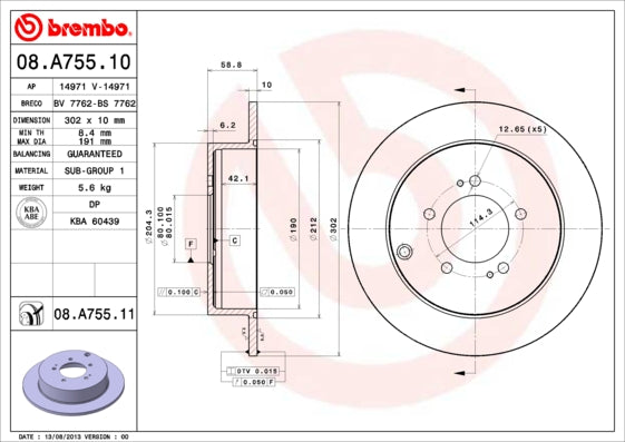 Disc frana 08.A755.11 BREMBO