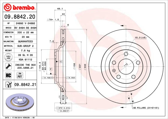 Disc frana BREMBO 09.8842.21