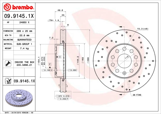 Disc frana 09.9145.1X BREMBO