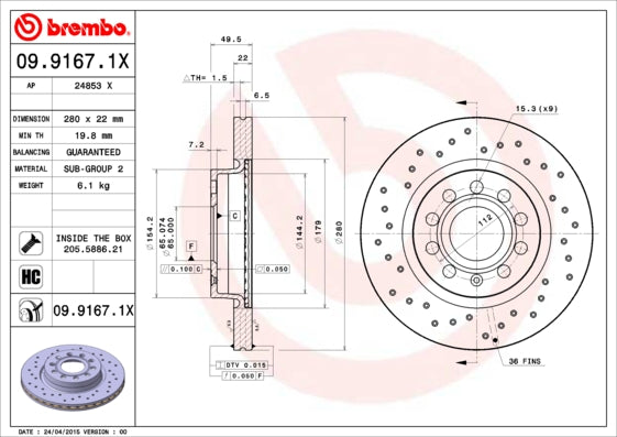 Disc frana 09.9167.1X BREMBO