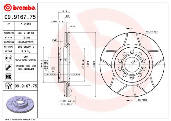 Disc frana 09.9167.75 BREMBO