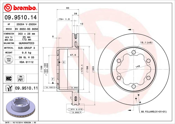 Disc frana 09.9510.11 BREMBO