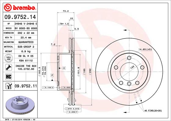 Disc frana 09.9752.11 BREMBO
