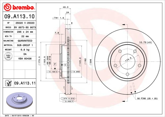Disc frana 09.A113.11 BREMBO