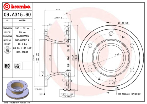 Disc frana 09.A315.60 BREMBO