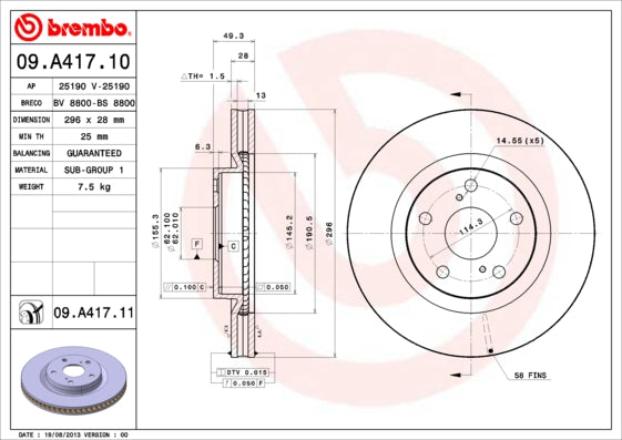Disc frana BREMBO 09.A417.11