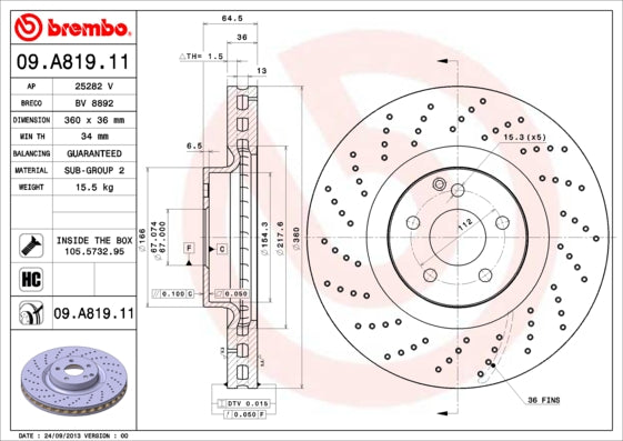 Disc frana 09.A819.11 BREMBO