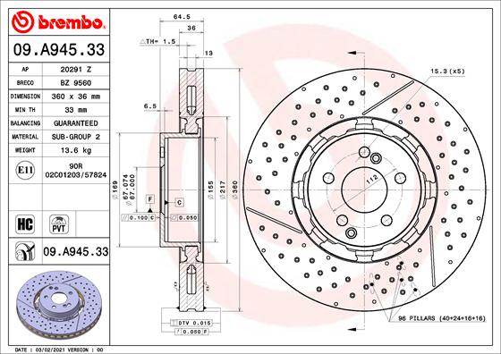 Disc frana 09.A945.33 BREMBO