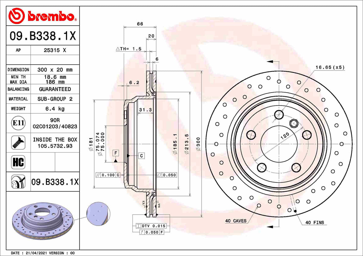 Disc frana 09.B338.1X BREMBO