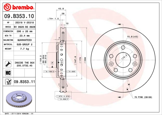 Disc frana 09.B353.11 BREMBO