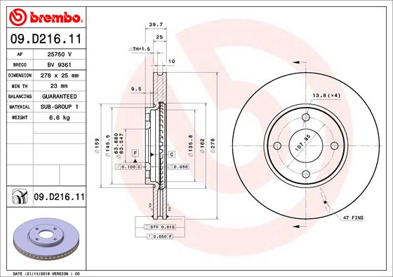 Disc frana 09.D216.11 BREMBO