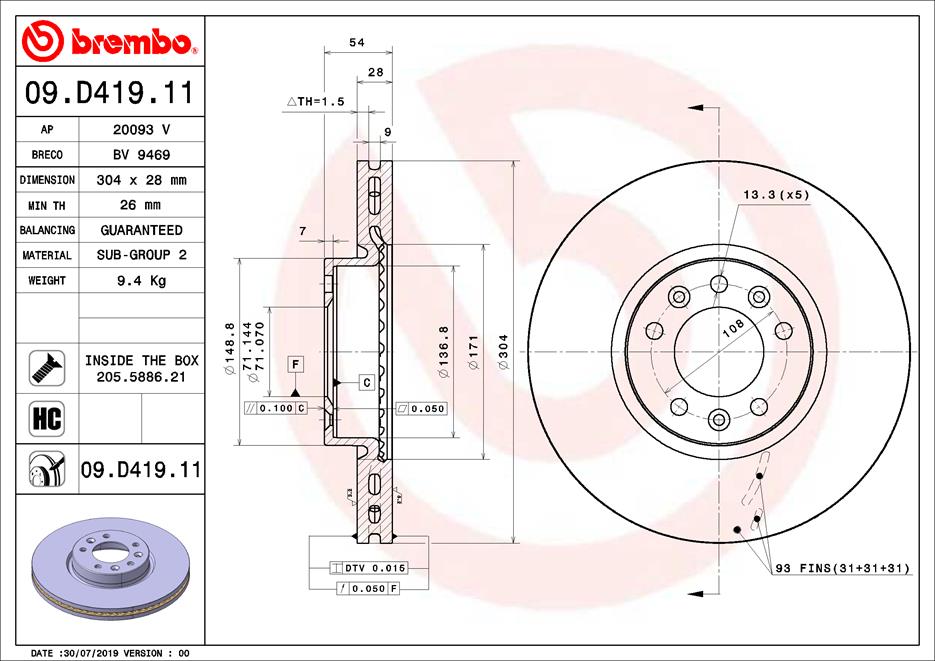 Disc frana 09.D419.11 BREMBO