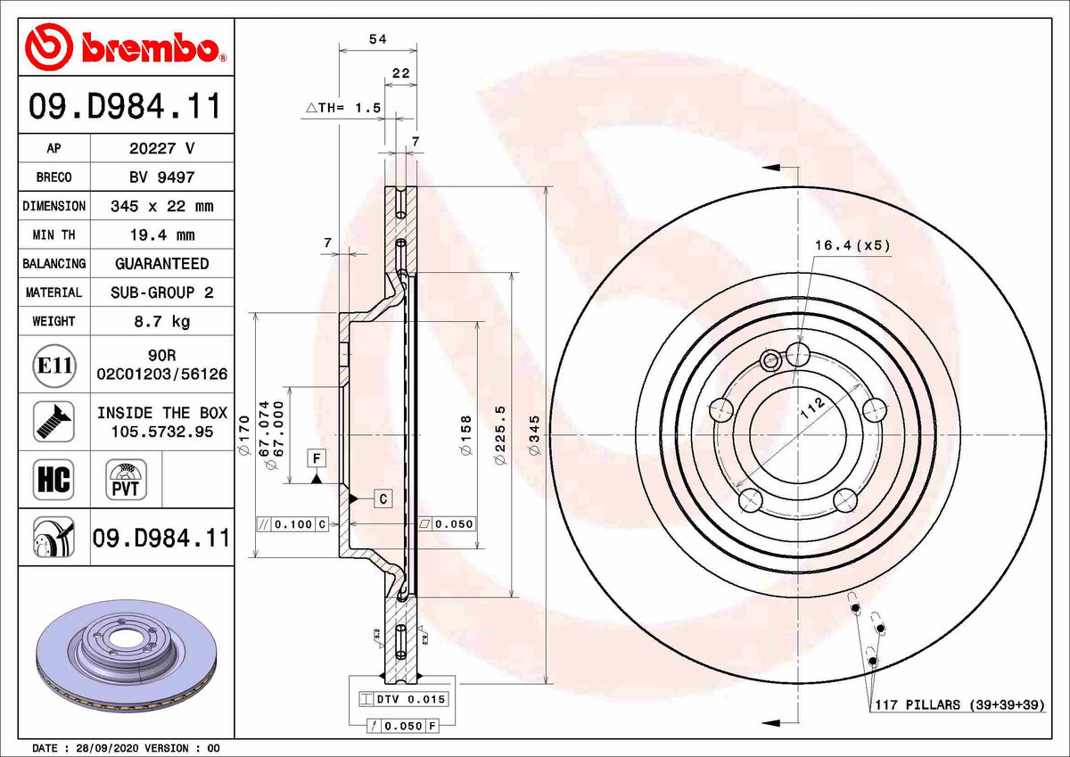 Disc frana 09.D984.11 BREMBO