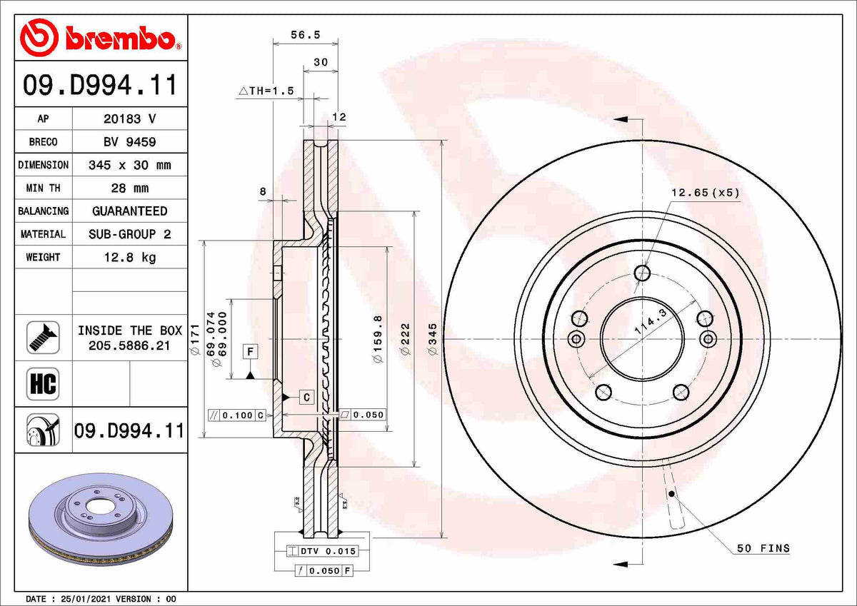 Disc frana 09.D994.11 BREMBO