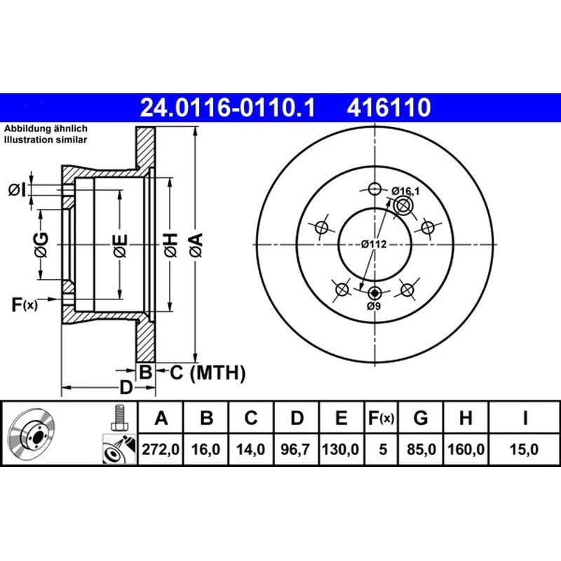 Disc frana 24.0116-0110.1 ATE
