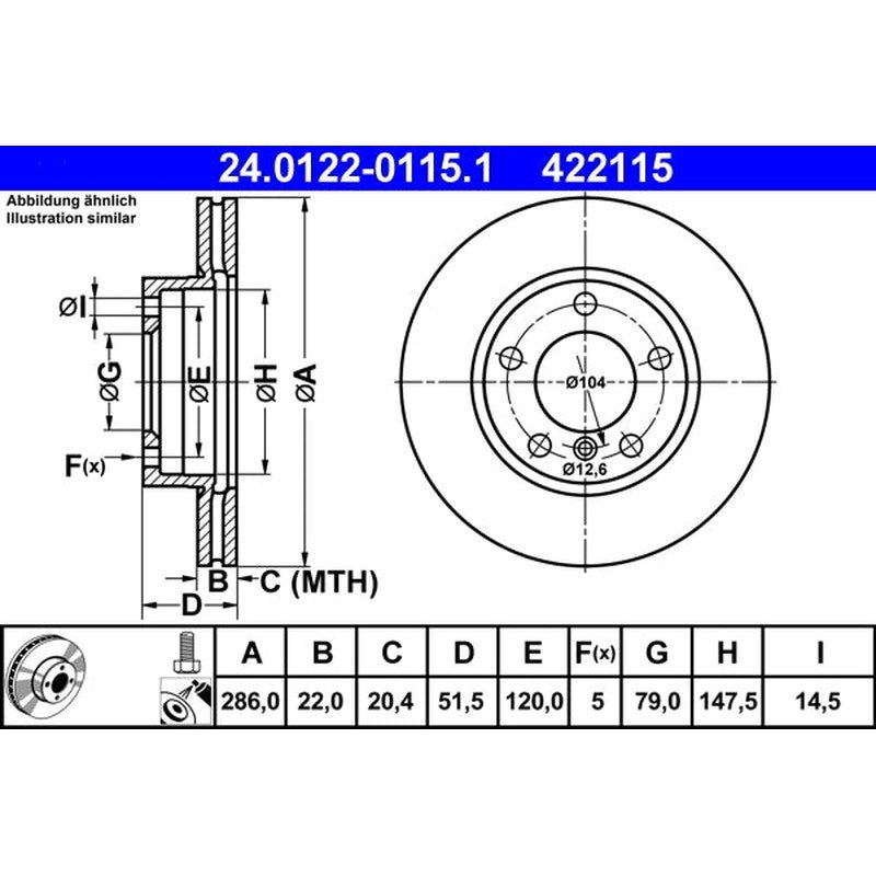 Disc frana 24.0122-0115.1 ATE