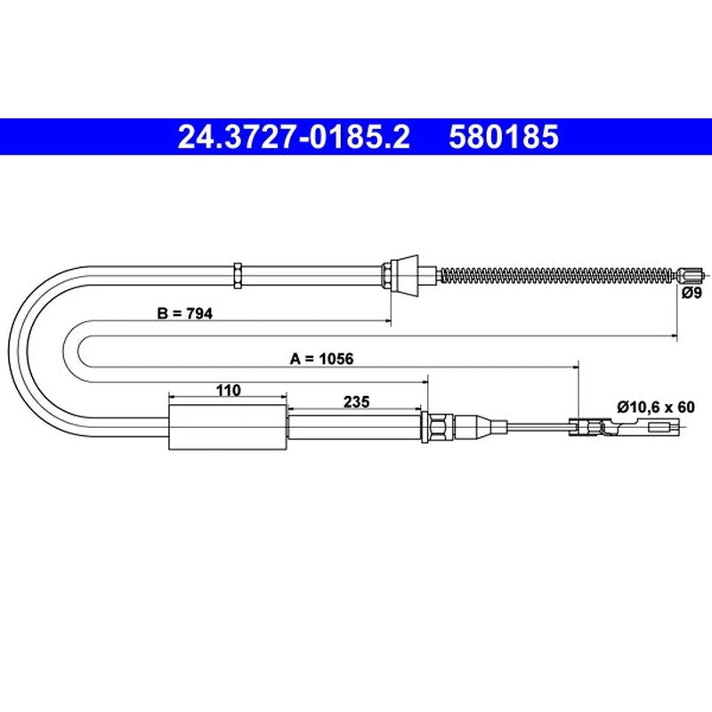 Cablu, frana de parcare 24.3727-0185.2 ATE