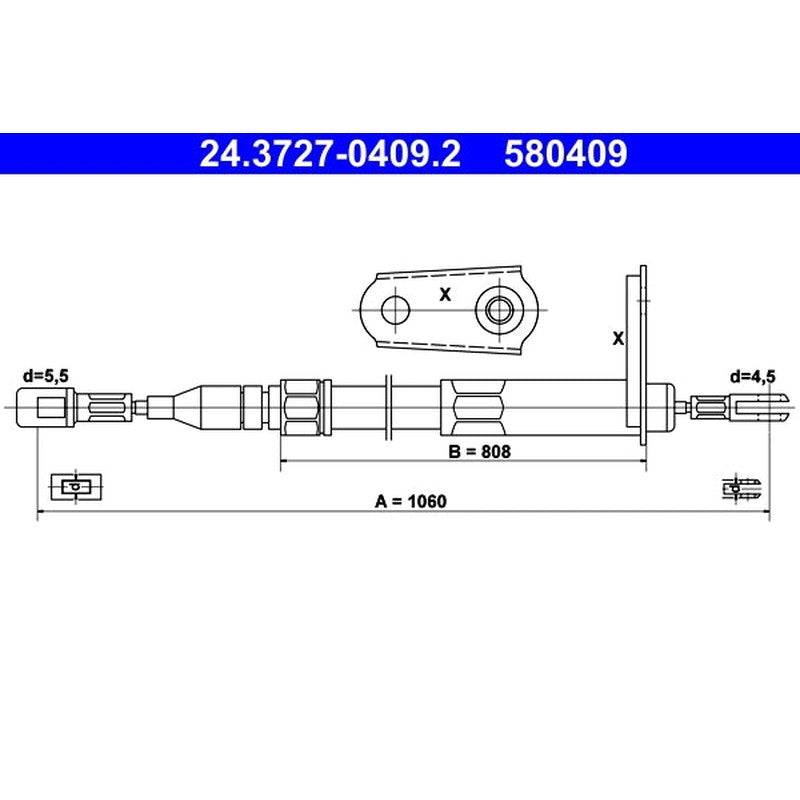 Cablu, frana de parcare 24.3727-0409.2 ATE