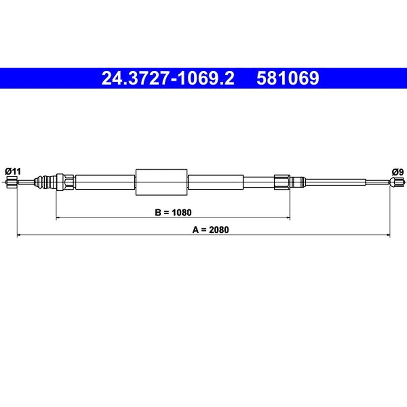 Cablu, frana de parcare 24.3727-1069.2 ATE