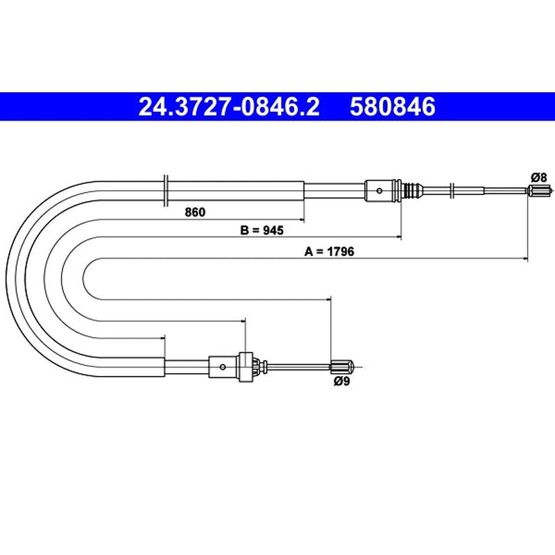Cablu, frana de parcare 24.3727-0846.2 ATE