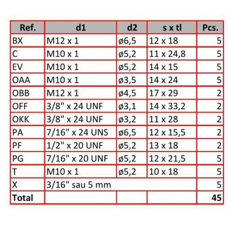 Fitinguri pentru conducte de frana 45 piese - 0001A