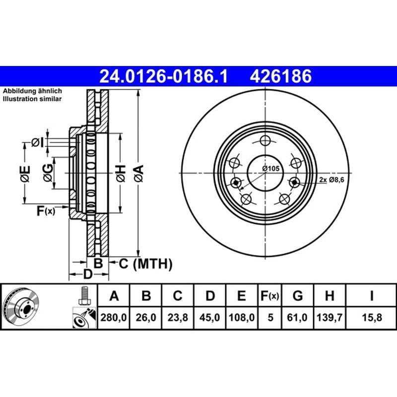 Disc frana 24.0126-0186.1 ATE