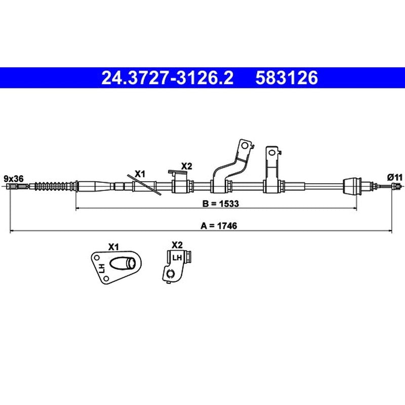 Cablu, frana de parcare 24.3727-3126.2 ATE