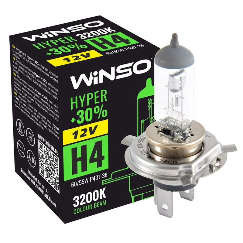 Bec Halogen Winso Hyper +30% H4 - 12V, 60/55W P43t-38 ● 3200K - 712400
