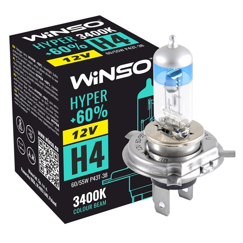 Bec Halogen Winso Hyper +60% H4 - 12V, 60/55W P43t-38 ● 3400K - 712420