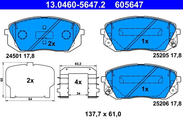 Set placute frana ATE 13.0460-5647.2