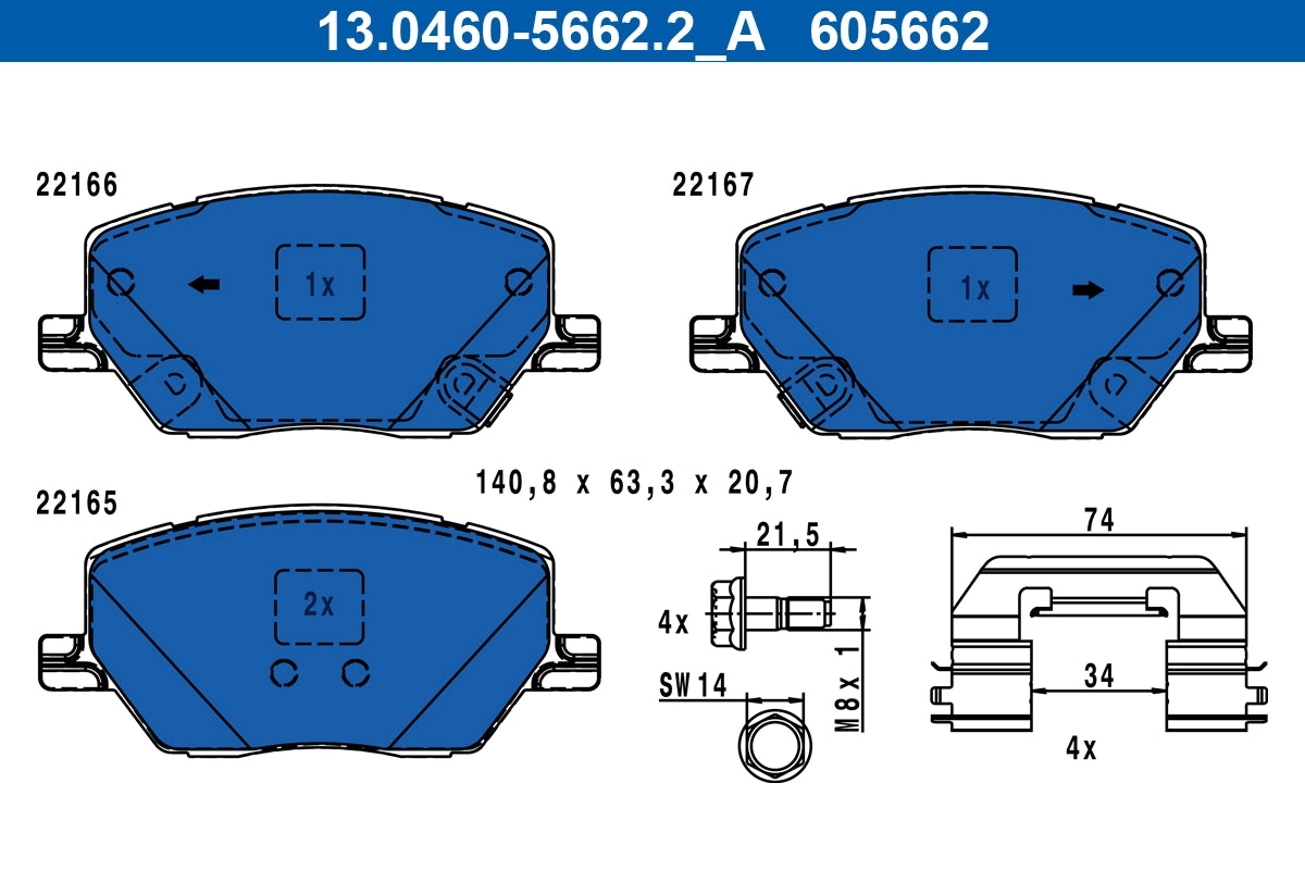 Set placute frana ATE 13.0460-5662.2
