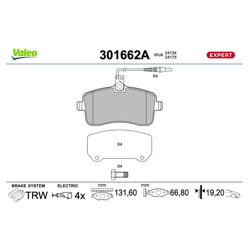 Set placute frana VALEO 301662A
