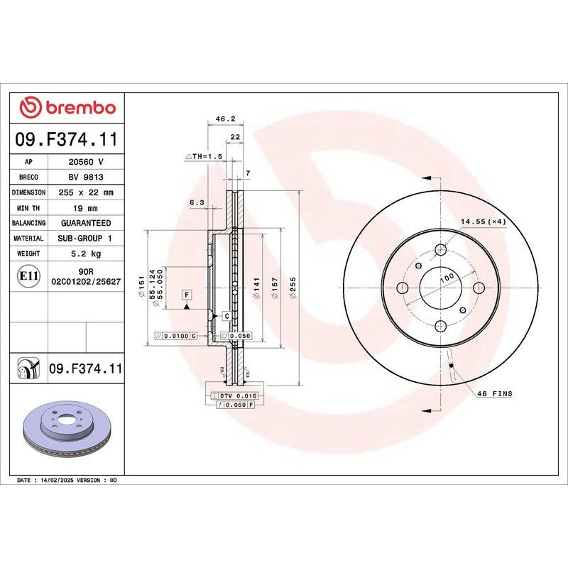 Disc frana BREMBO 09.F374.11