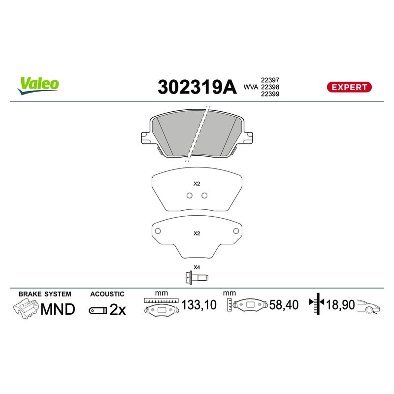 Set placute frana VALEO 302319A