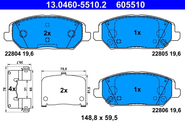 Set placute frana ATE 13.0460-5510.2