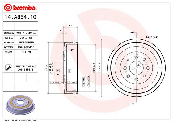 Tambur frana 14.A854.10 BREMBO