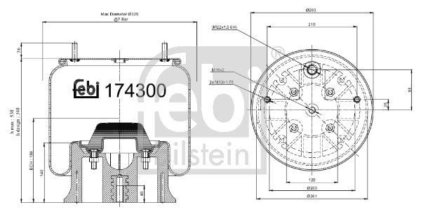 Burduf, suspensie pneumatica 174300 FEBI BILSTEIN
