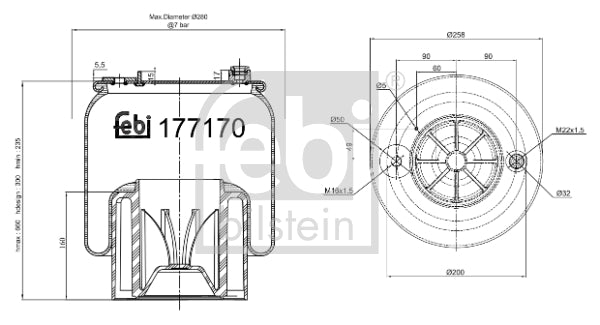 Burduf, suspensie pneumatica 177170 FEBI BILSTEIN