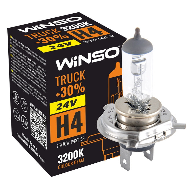 Bec Halogen Winso Truck +30% H4 - 24V, 75/70W P43t-38 ● 3200K - 12-745-921