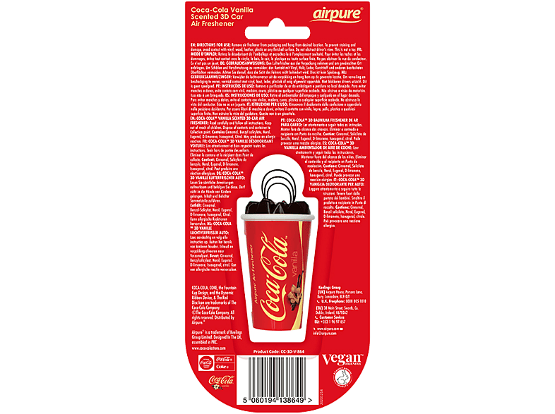 AIRPURE Odorizant pentru mașină, ceașcă 3D, Coca-Cola vanilie MTR - AP38649