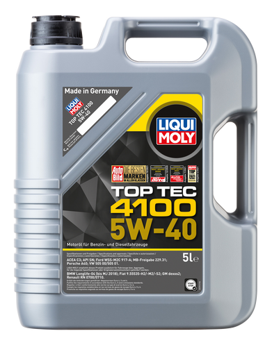 LIQUI MOLY TOP TEC 4100 5W-40- API SN/CF, ACEA A3/B4/C3 (3700)- 5L