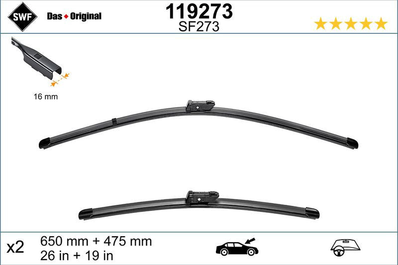Set lamela stergator SWF Wiper FB OE LHD 650/475 mm - 11-748-753