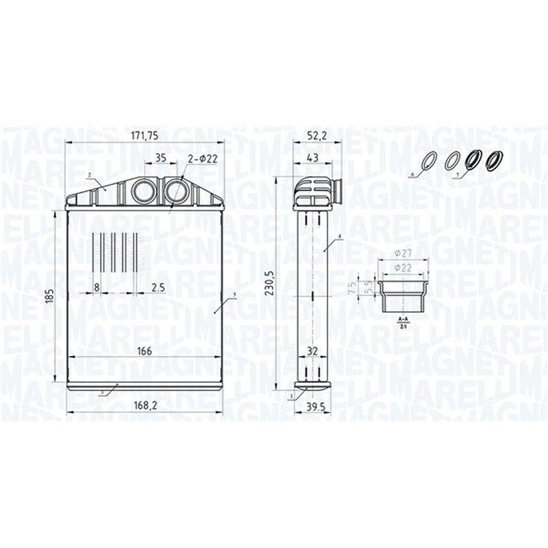Schimbator caldura, incalzire habitaclu 350218426000 MAGNETI MARELLI