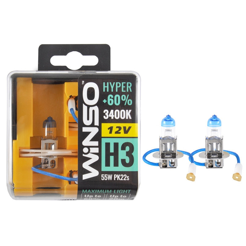 Bec Halogen Winso Hyper +60% H3 - 12V, 55W PK22s ● 3400K ●  Set 2 buc - 12-745-898